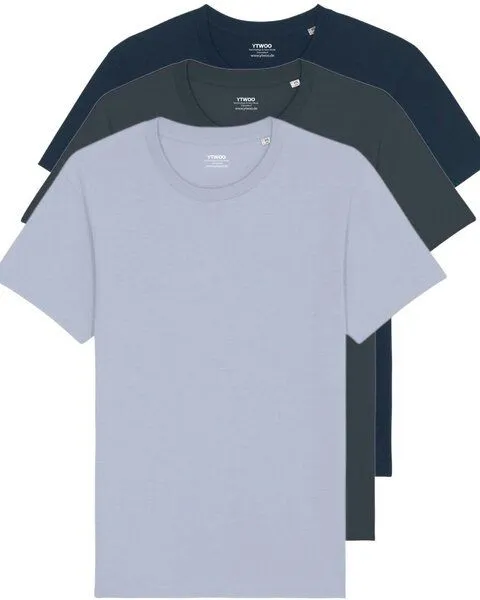 YTWOO YTWOO 3er Pack Basic Unisex T-Shirt aus Bio Baumwolle | viele Farbkombinationen | Fair Trade | Nachhaltig, Navyblau-indianblau-hellblau, – Produktbild 1 von 4