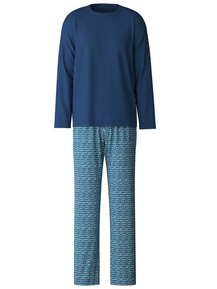 CALIDA CALIDA Schlafanzug Relax Imprint 2 (2 tlg) Langarm-Shirt & Hose mit geradem Bein, Blau, – Produktbild 2 von 5