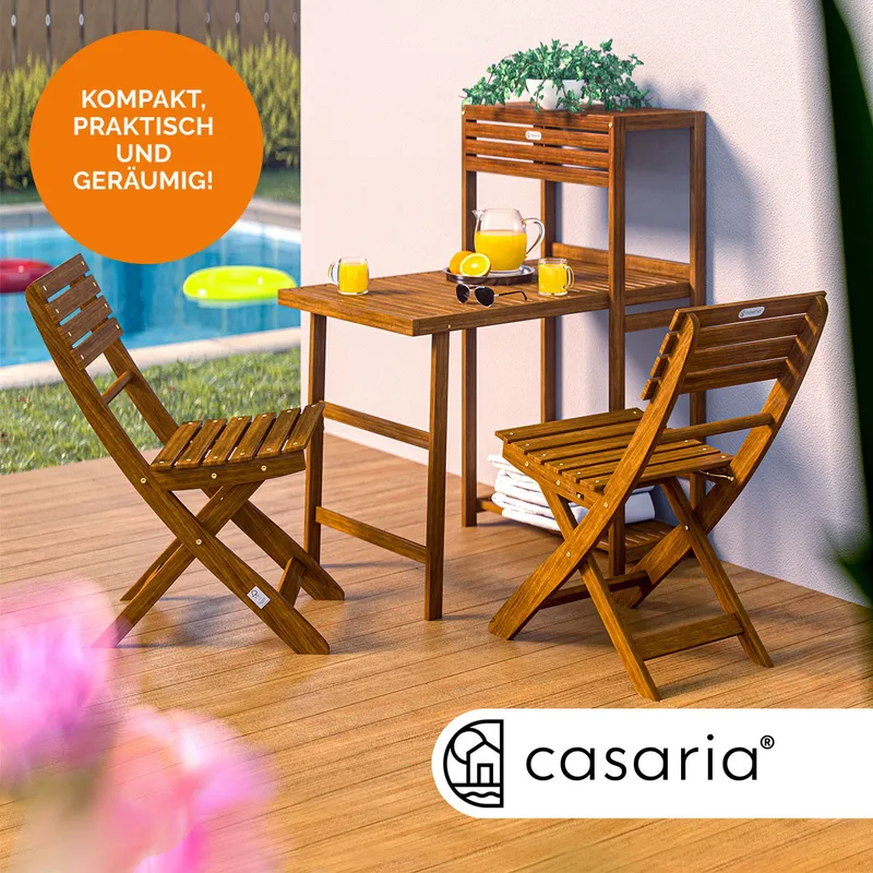 Casaria® Garten-Sitzgruppe 3-tlg Akazienholz FSC®-zertifiziert klappbar – Produktbild 2 von 2