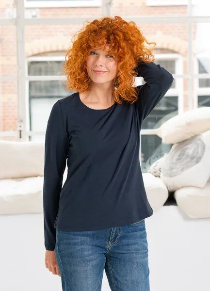 Heidekönigin Heidekönigin Langarmshirt Uni Basic GOTS, Dunkelblau, – Produktbild 1 von 1