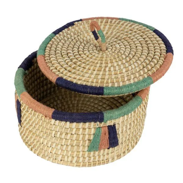El Puente El Puente Korb mit Deckel | Fair Trade & Handmade aus Bangladesch, Blau,orange, – Produktbild 2 von 2