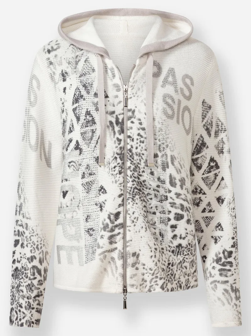heine Kapuzenstrickjacke, Ecru-hellgrau-bedruckt, – Produktbild 1 von 2
