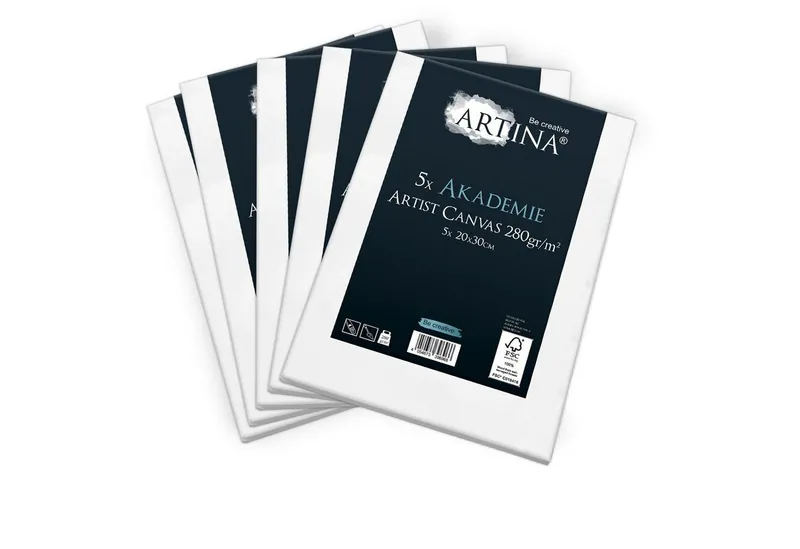 Artina Keilrahmen Akademie Leinwand, 20x30cm, Weiß, 5er Set, FSC, 100% Baumwolle, Canvas, 280 g/m², vorgrundiert, Galerieheftung & gefaltet, Weiß, – Produktbild 3 von 5