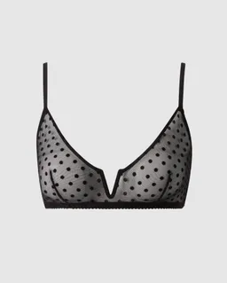 Understatement Understatement Damen vegan Bralette Aus Netzstoff V-Balconette-Schnitt, Schwarz Mit Punkten – Produktbild 1 von 1