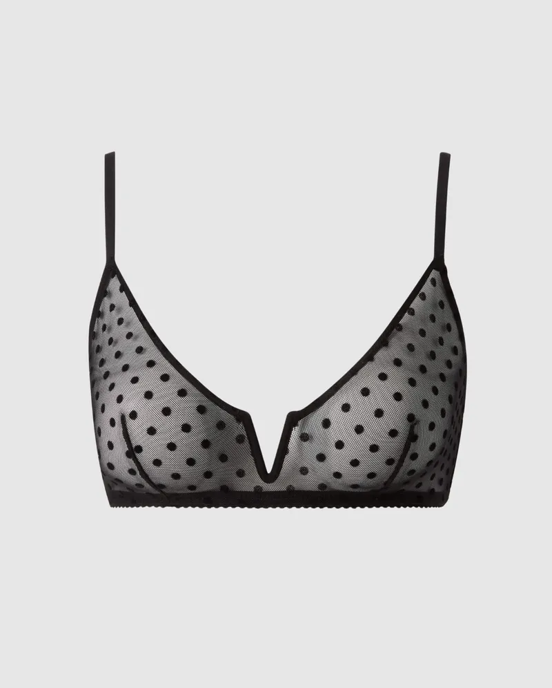 Understatement Understatement Damen vegan Bralette Aus Netzstoff V-Balconette-Schnitt, Schwarz Mit Punkten, Schwarz, – Produktbild 1 von 2