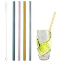 Contento Contento Glastrinkhalm bunt 21 cm lang, 4 Stück auf Geschenkkarte, mit Reinigungsbürste – Produktbild 1 von 1