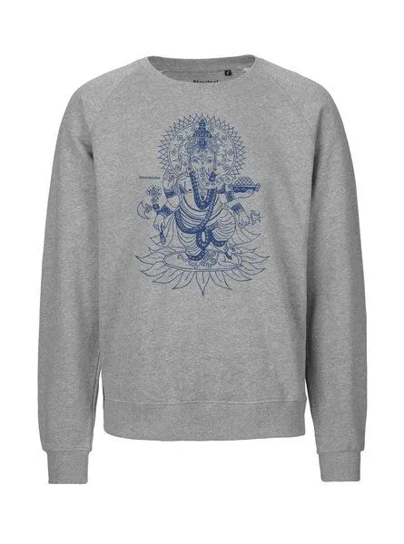 Peaces.bio - handbedruckte Biomode Peaces.bio - handbedruckte Biomode Bio Herren-Sweatshirt Ganesha, Grau, – Produktbild 1 von 2