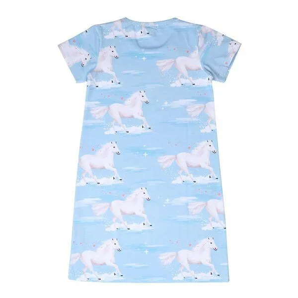Walkiddy Kinder Nachthemd „White Horses“ aus Bio-Baumwolle in Blau – GOTS-zertifiziert, Walkiddy – Produktbild 2 von 2