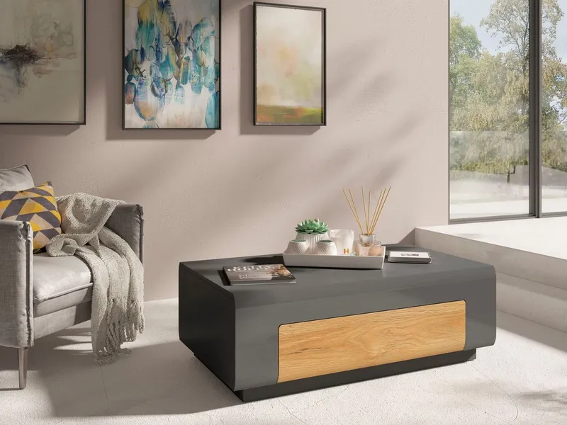 OTTO home Couchtisch Toledo,Breite 110cm eleganter Sofatisch mit Hochglanzelemente, Kaffeetisch mit 1 Schublade, Wohnzimmertisch, Schwarz, – Produktbild 5 von 5