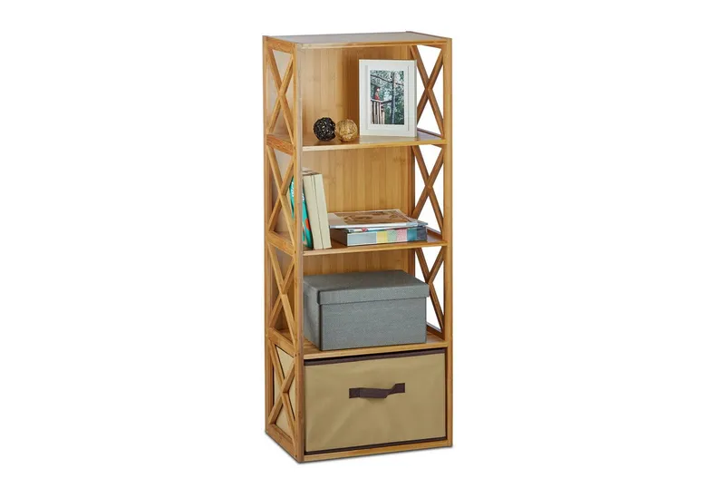 RELAXDAYS RELAXDAYS Standregal Regal Bambus mit Korb, 1-tlg., 4, Braun, – Produktbild 2 von 4
