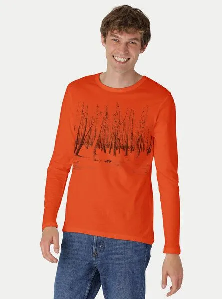 Peaces.bio - handbedruckte Biomode Peaces.bio - handbedruckte Biomode Herren Langarmshirt Woodland, Orange, – Produktbild 2 von 2