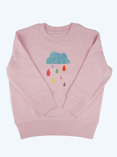 MelaDi Meladi Kinder Sweater aus Biobaumwolle - Regenwolke auf Pink, Natural white, – Produktbild 7 von 7