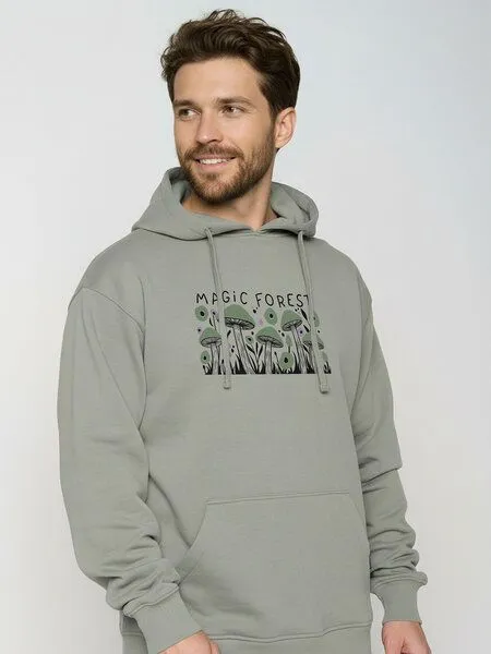 GreenBomb GREENBOMB Magic Forest Joy - Gemütlicher Hoodie aus Bio-Baumwolle / hochwertiger Print / GOTS / Fair & Vegan, Grau (moos mint), – Produktbild 2 von 4