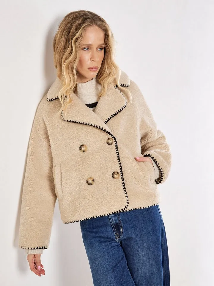 Apricot Apricot Kurzjacke Kurzjacke mit Blanket Stitch Umrandung, Beige, – Produktbild 4 von 5
