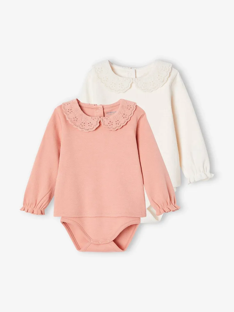Vertbaudet Vertbaudet 2er-Pack Baby Shirtbodys mit langen Ärmeln, Rosa, – Produktbild 1 von 4