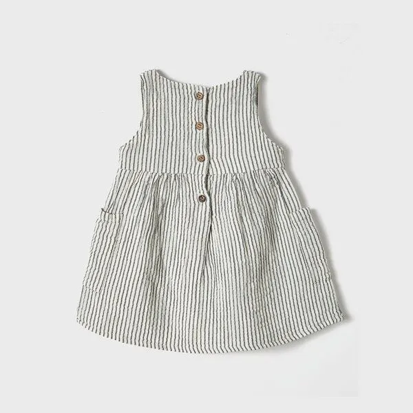OrganicEra OrganicEra Bio Musselin ärmelloses Kleid mit Tasche, Antrasith gestreift – Produktbild 4 von 4