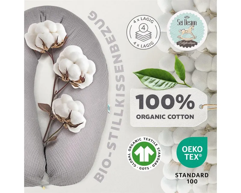 SEI Design Stillkissenbezüge Bezüg für Stillkissen Lagerungskissen Seitenschläferkissen 190x30 cm, Bio Baumwolle, Grau, – Produktbild 3 von 5