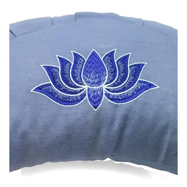 BAGHI BAGHI Meditationskissen Halbmond Lotus Bestickung - aus Bio-Baumwolle kbA Sitzhöhe 14 cm, Kornblumenblau, – Produktbild 3 von 4
