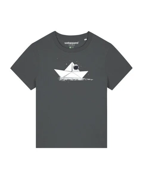 watapparel watapparel T-Shirt Frauen Astronaut in paper boat, Anthracite, – Produktbild 1 von 3