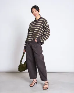JAN N JUNE JAN 'N JUNE Damen vegan Strick-Polo-Pullover Etta Zartbitter Gestreift – Produktbild 1 von 1