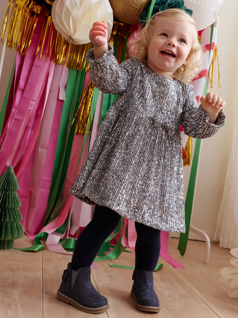Vertbaudet Vertbaudet Festliches Baby Kleid mit Pailletten, Silber, – Produktbild 2 von 3