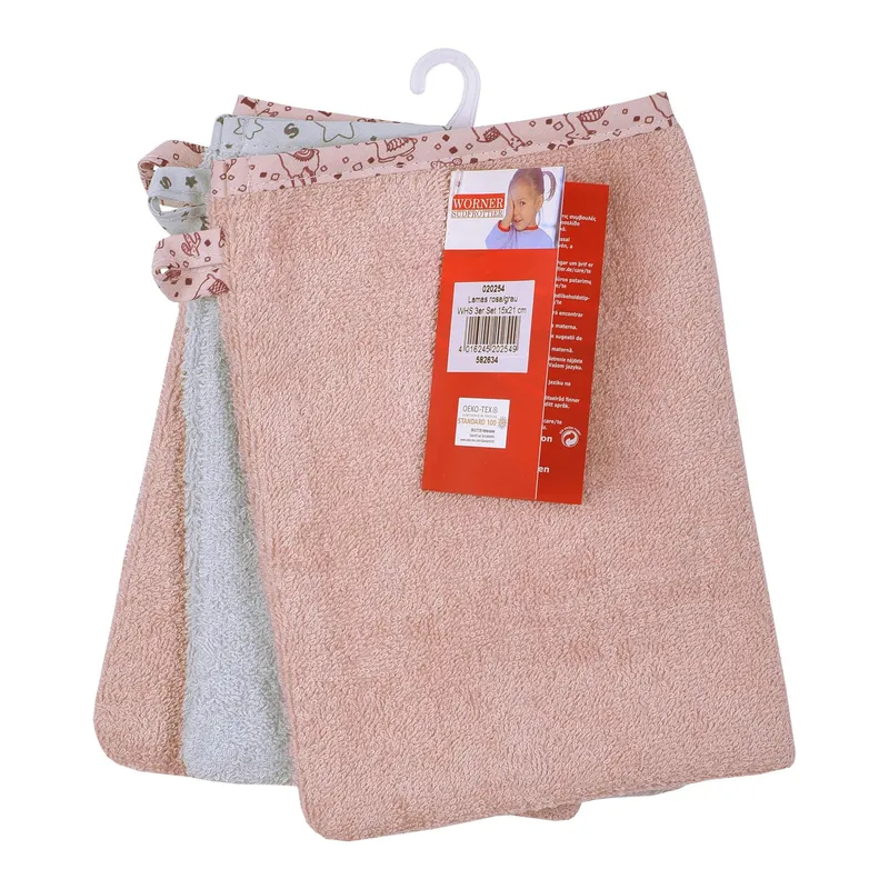 Wörner Wörner 3er-Pack Waschlappen 15x21 cm rosa, Rosa, – Produktbild 2 von 2