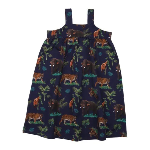 Walkiddy Walkiddy Kinder Trägerkleid GOTS zertifiziert – Bio-Baumwolle, Dunkelblau mit tropischem Muster, weich & bequem, kombinierbar, Blau, – Produktbild 1 von 2