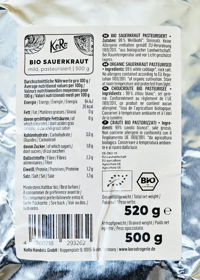 KoRo Bio Sauerkraut 500 g – Produktbild 3 von 5