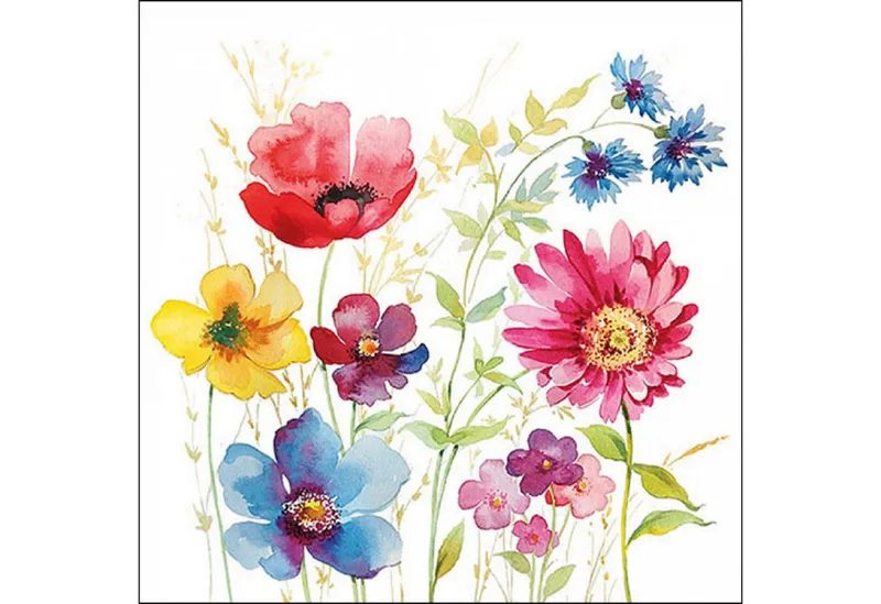 Ambiente Luxury Paper Products Papierserviette, Servietten Papier 33x33cm 3-lagig mit buntem Wildblumen Motiv 20 Stück, Blau|bunt|grün|rot, – Produktbild 1 von 1