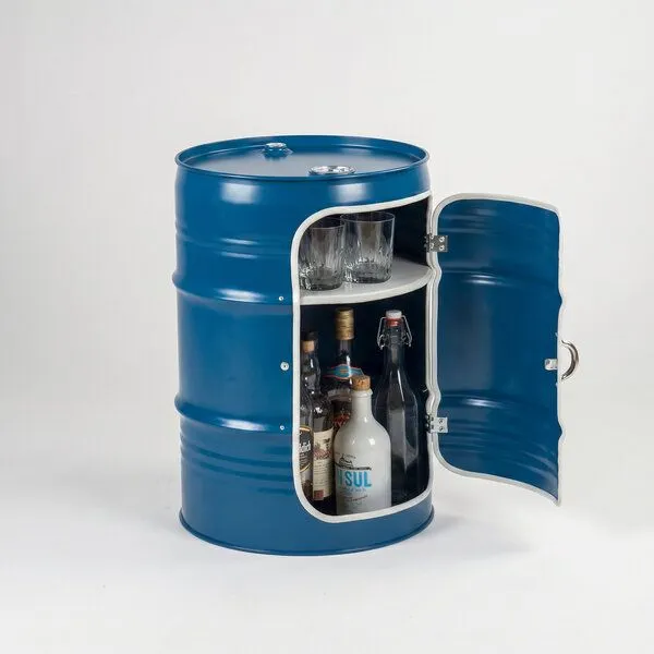 Lockengelöt Lockengelöt Minibar mit Tür aus einem kleinen Ölfass, Ozeanblau, – Produktbild 1 von 3