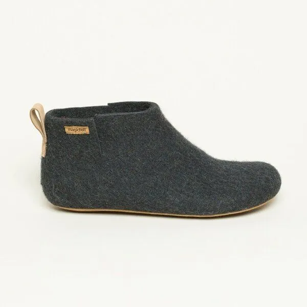 Magicfelt Magicfelt 743 Hüttenschuhe aus 100% Merino-Wolle Hausschuh für Damen & Herren Ledersohle, Graphite, – Produktbild 4 von 6