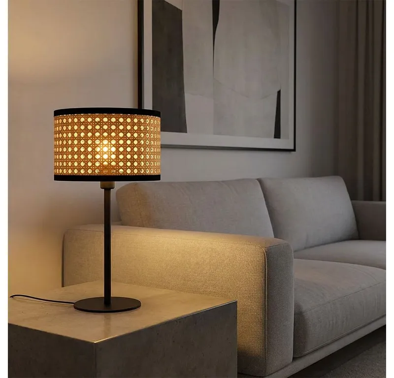 GLOBO LIGHTING Tischleuchte, Leuchtmittel nicht inklusive, Tischlampe Schreibtischleuchte Metall schwarz Bambus-Optik E14 D 23 cm, Schwarz, – Produktbild 4 von 5