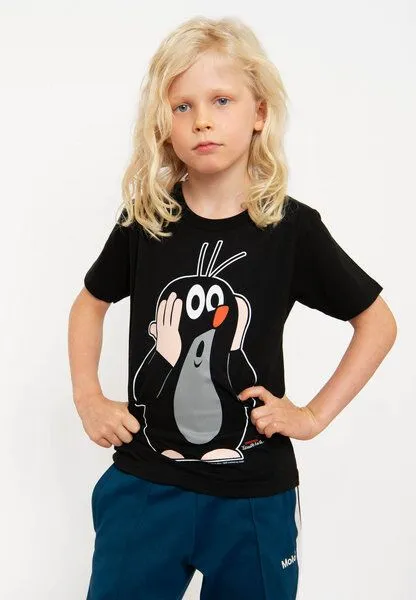 LOGOSH!RT LOGOSH!RT - TV - Der kleine Maulwurf - Oh Oh - Bio T-Shirt - Kinder, Schwarz, – Produktbild 3 von 4