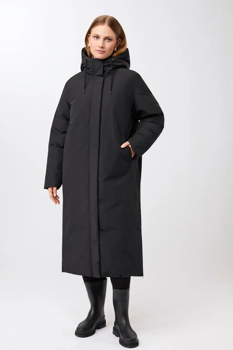 LangerChen LangerChen Damen vegan Langer Mantel Mit Kapuze Schwarz, Schwarz, – Produktbild 1 von 2