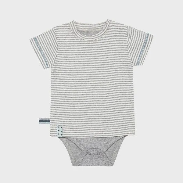 OrganicEra Baby S/S T-shirt Body gestreift 'OrganicEra' aus Bio-Baumwolle, Grau, – Produktbild 1 von 4