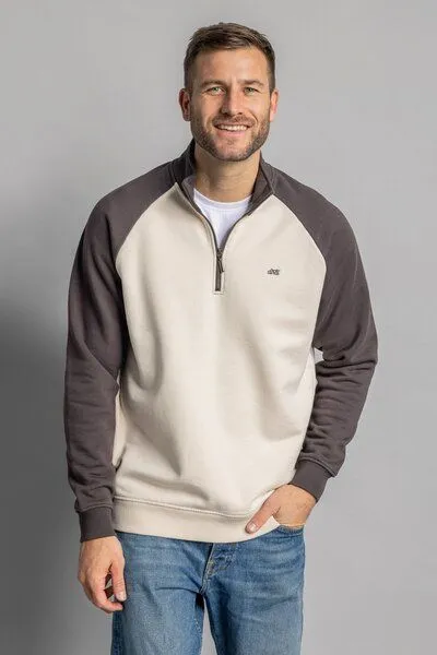 DIRTS dirts Color Block Quarter Zip, Oat milk / chestnut, – Produktbild 1 von 4