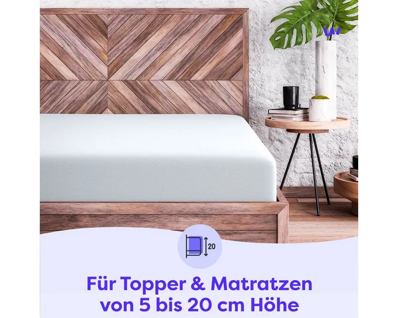 Wolkenfeld Spannbettlaken 100% Baumwolle - Superweiches Bettlaken für Matratzen von 5 bis 20cm, Jersey, Gummizug: rundum, (1 Stück), Rutschfest & Blickdicht - 90x200, 140x200, 160x200, 180x200 200x200, Weiß, – Produktbild 1 von 5
