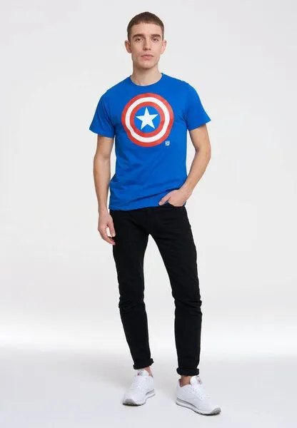 LOGOSH!RT LOGOSH!RT - Marvel - Captain America - Logo - Organic T-Shirt, Azurblau, – Produktbild 2 von 3