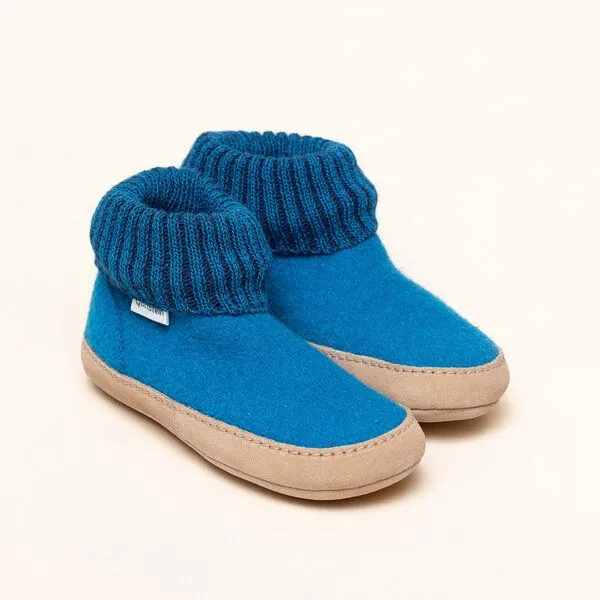 Gottstein Gottstein Hüttenschuh Dakota - Hoher Filzhausschuh für Damen & Herren aus 100% Schurwolle mit extra bequemer Ledersohle & elastischem Strickbund, Blau, – Produktbild 1 von 4