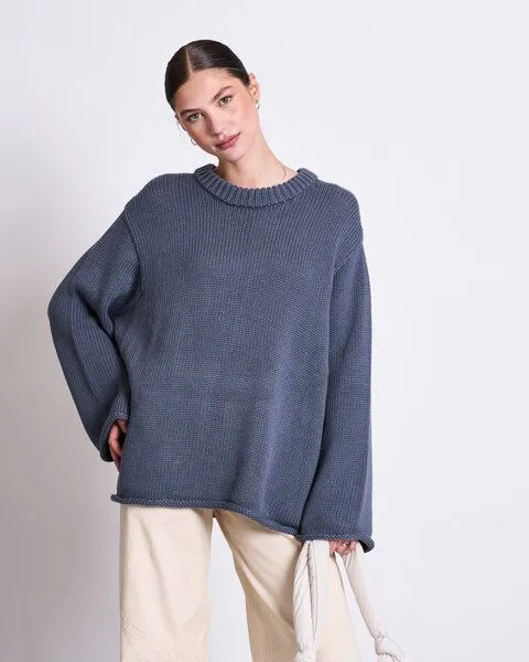 JAN N JUNE JAN N JUNE Strickpullover SONA aus Bio-Baumwolle GOTS, Turbulence (blau/grau), – Produktbild 1 von 4