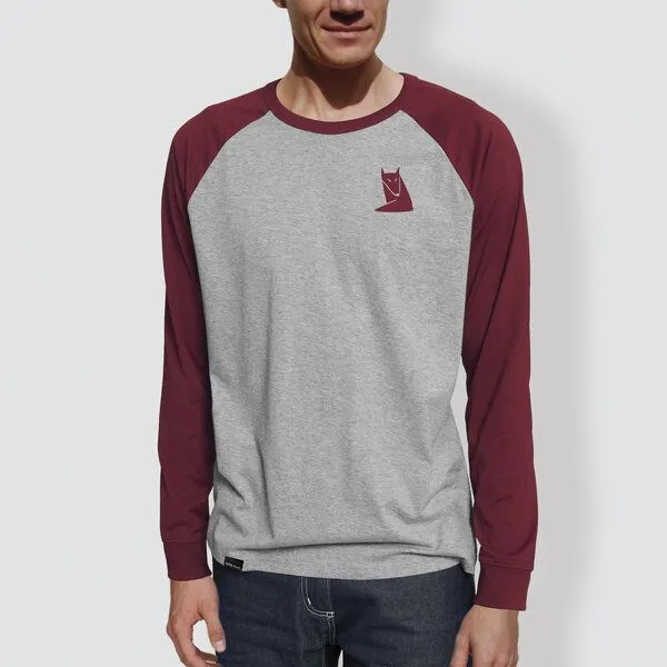 little kiwi little kiwi Herren Langarm-T-Shirt, "Fuchs", Heather grey/burgundy (rot), – Produktbild 1 von 2