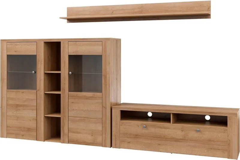 OTTO home Wohnwand Larona, Wohnwand, Set 3 teilig, (3-St), Wohnzimmer Set bestehend aus 1 TV-Board, 1 Highboard,1 Wandregal, Beige, – Produktbild 2 von 5