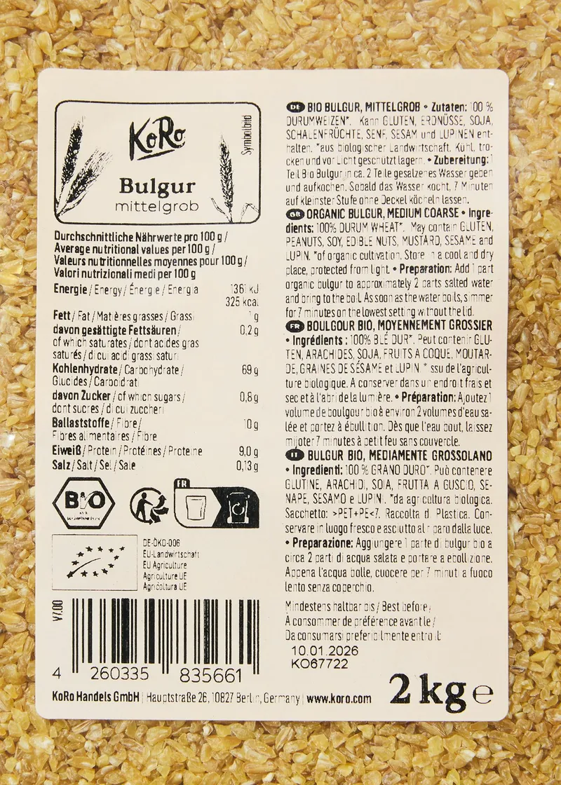 KoRo Bio Bulgur 2 kg – Produktbild 1 von 5