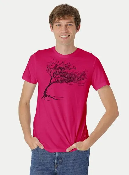 Peaces.bio - handbedruckte Biomode Peaces.bio - handbedruckte Biomode Bio-Herren-T-Shirt "Windy Tree", Pink, – Produktbild 2 von 2