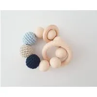 NoniKids Berlin NoniKids Berlin Greifling Beißring Holz *Ringe* | Bio Baumwolle, Grau/blau, – Produktbild 1 von 1