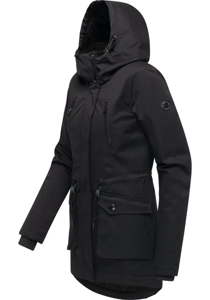 ragwear ragwear Kurzmantel Ellsa YOUMODO Winterparka mit auffälligen Taillenzugkordeln und Kapuze, Schwarz, – Produktbild 3 von 4