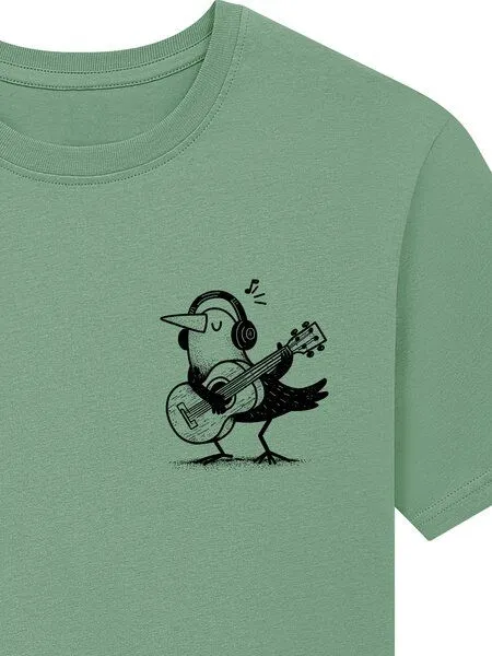 Spreecult Spreecult kleiner Gitarren Vogel - Bio und Fair - Männer Unisex T-Shirt - Guitar Bird, Sage green, – Produktbild 2 von 4