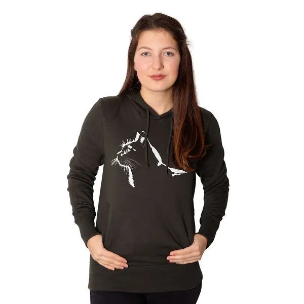 HANDGEDRUCKT HANDGEDRUCKT "Stubentiger" Frauen-Hoody, Charcoal grey, – Produktbild 1 von 2