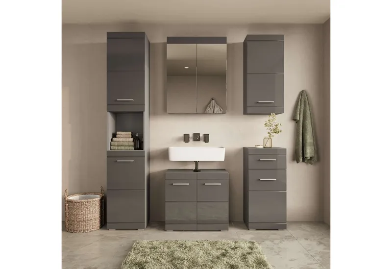 OTTO home Badmöbel-Set Föhr, (Set, 5-St), mit eleganten Hochglanzfronten, FSC® zertifiziert, Grau, – Produktbild 3 von 5