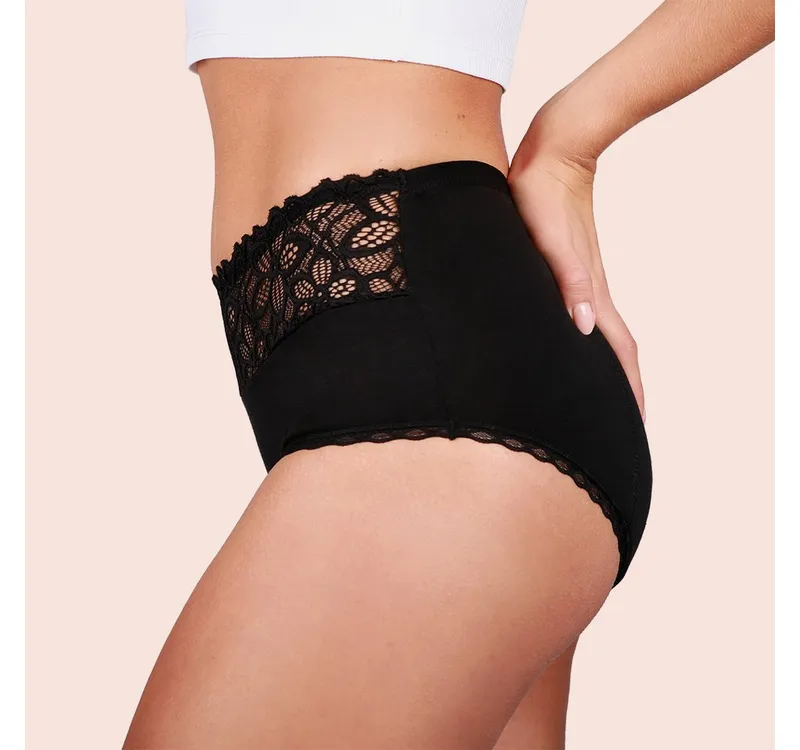 Taynie Taynie Periodenslip Deluxe - Periodenunterwäsche mittelstarke Blutung - Damen (1-St., 1er-Pack) Auslaufsichere Periodenunterwäsche / Periodenslip aus Bio Baumwolle, Schwarz, – Produktbild 4 von 5